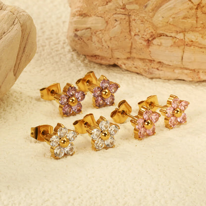Wholesale Stainless Steel Flower shape Gold Stud Earring With three color – Bulk Wholesale (12+ Pairs) 🌍 EU/US Supplier Trendy & Durable