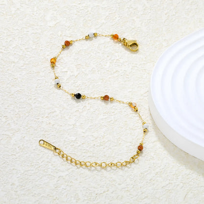 ✨ Delicate Bead Bracelet 2mm Gold Steel Beads + 3mm Colored Gems | 16+5cm Adjustable Chain | Wholesale Minimalist Jewelry