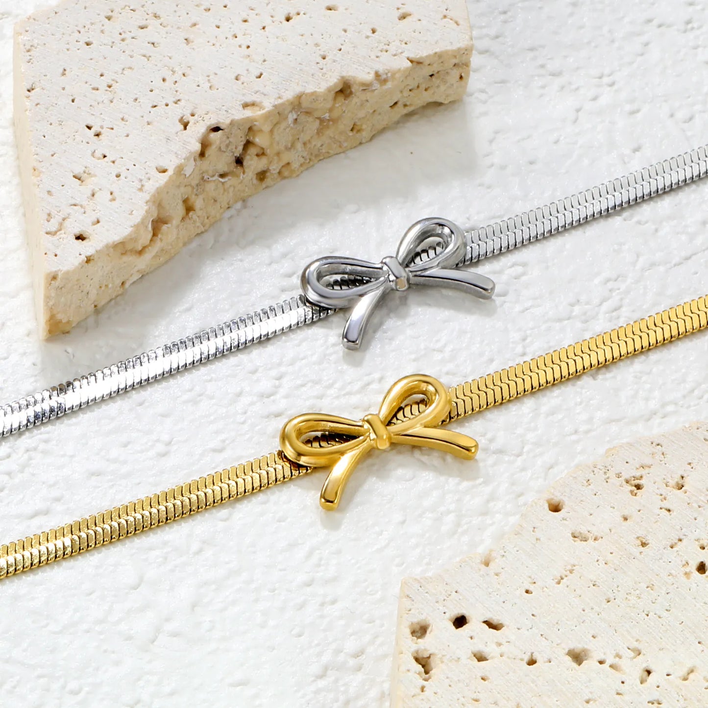 🎀 Wholesale 12x20mm Bow 4mm Curb Chain Bracelet 18+5cm +6mm Tag | Stainless Steel (Steel/Gold)