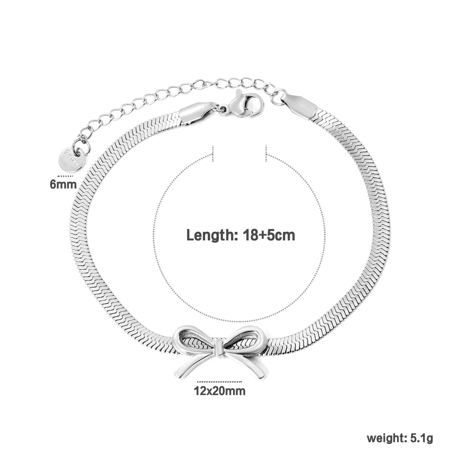 🎀 Wholesale 12x20mm Bow 4mm Curb Chain Bracelet 18+5cm +6mm Tag | Stainless Steel (Steel/Gold)