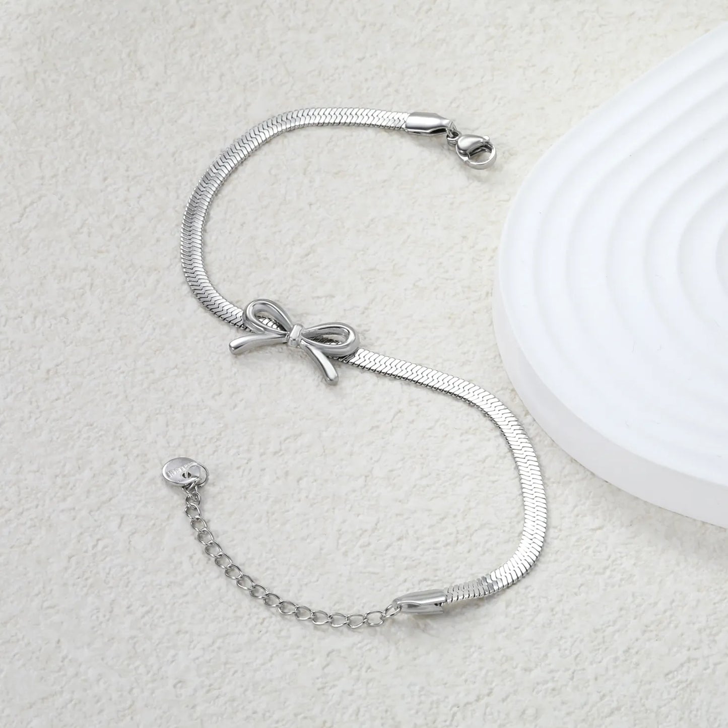 🎀 Wholesale 12x20mm Bow 4mm Curb Chain Bracelet 18+5cm +6mm Tag | Stainless Steel (Steel/Gold)