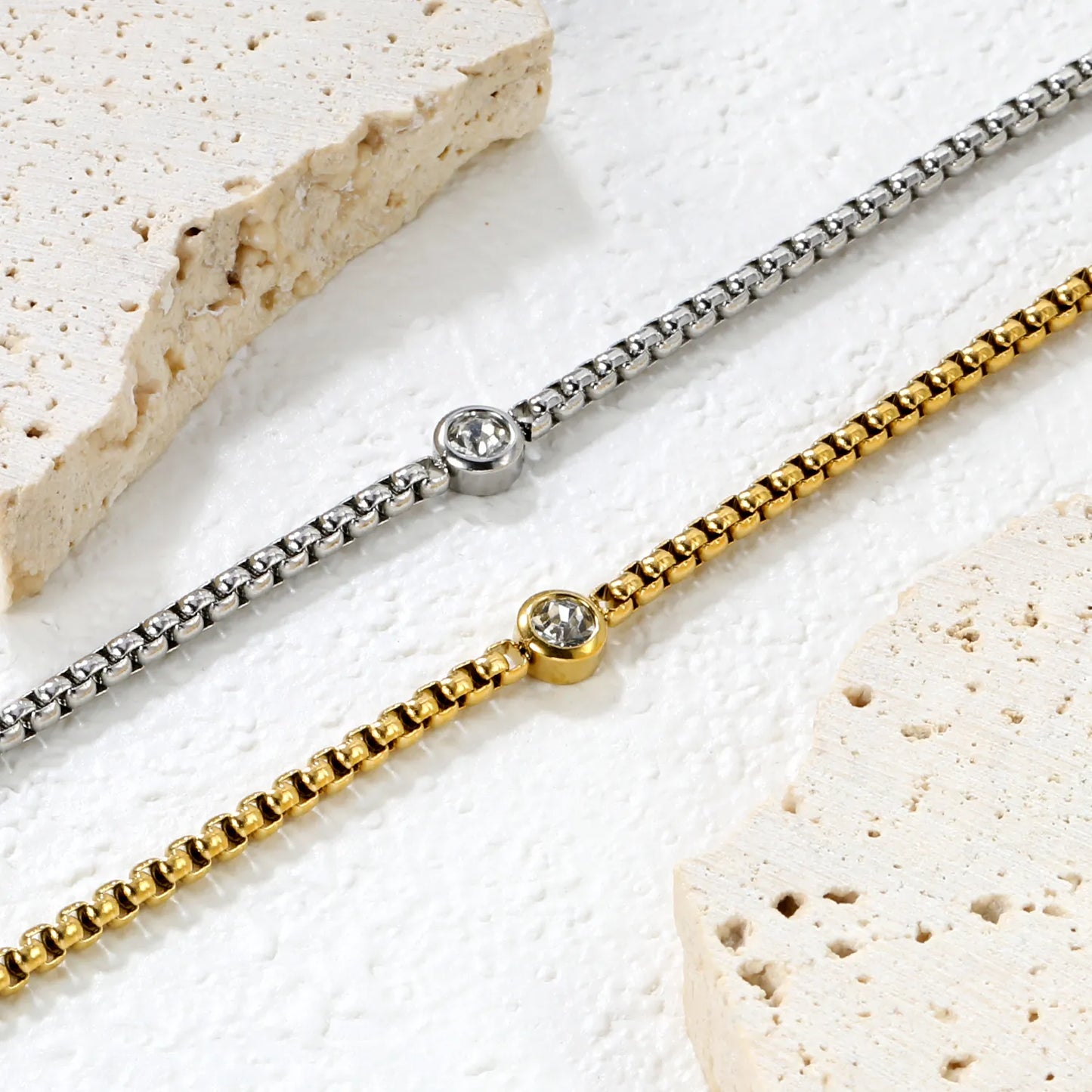 ✨ Wholesale 6mm Diamond Inlay Bracelet 2.9x18+5cm | Steel/Gold | Stainless Steel Chain Hypoallergenic