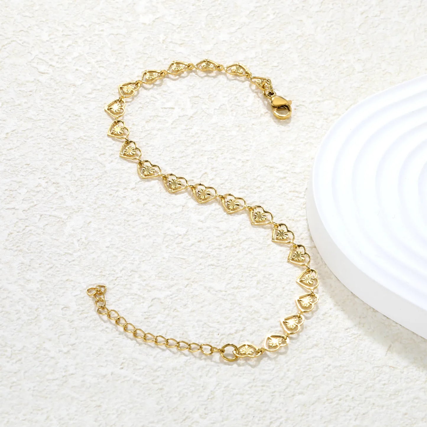 ✨ Wholesale Heart Charm Bracelet 7.4x6mm | 20+5cm Adjustable | Stainless Steel/Gold | Hypoallergenic