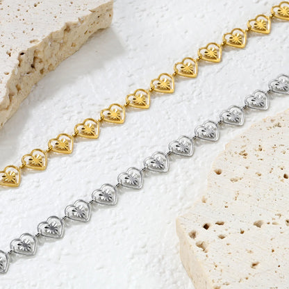 ✨ Wholesale Heart Charm Bracelet 7.4x6mm | 20+5cm Adjustable | Stainless Steel/Gold | Hypoallergenic