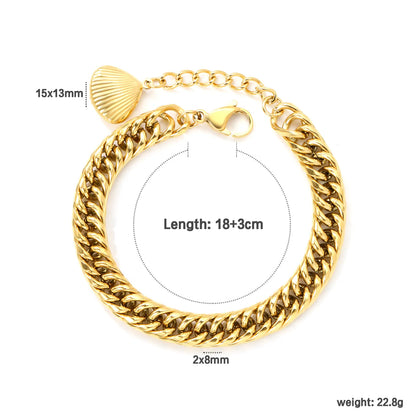 ✨ Minimalist Shell Clasp Bracelet 18+3cm Double-Sided Rounded Chain | Gold Stainless Steel Adjustable | Wholesale Coastal Jewelry