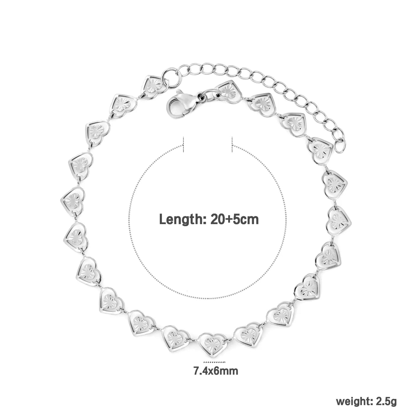 ✨ Wholesale Heart Charm Bracelet 7.4x6mm | 20+5cm Adjustable | Stainless Steel/Gold | Hypoallergenic