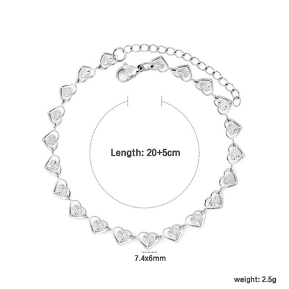 ✨ Wholesale Heart Charm Bracelet 7.4x6mm | 20+5cm Adjustable | Stainless Steel/Gold | Hypoallergenic