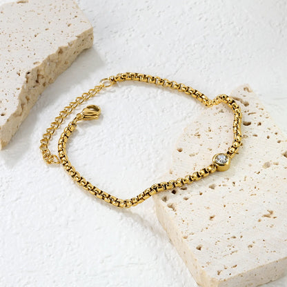 ✨ Wholesale 6mm Diamond Inlay Bracelet 2.9x18+5cm | Steel/Gold | Stainless Steel Chain Hypoallergenic