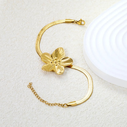 🌸 Oversized Floral Pendant Bracelet 30.2x32.4mm Flower Charm + 4mm Snake Chain 17+5cm | Stainless Steel Silver/Gold | Wholesale Boho