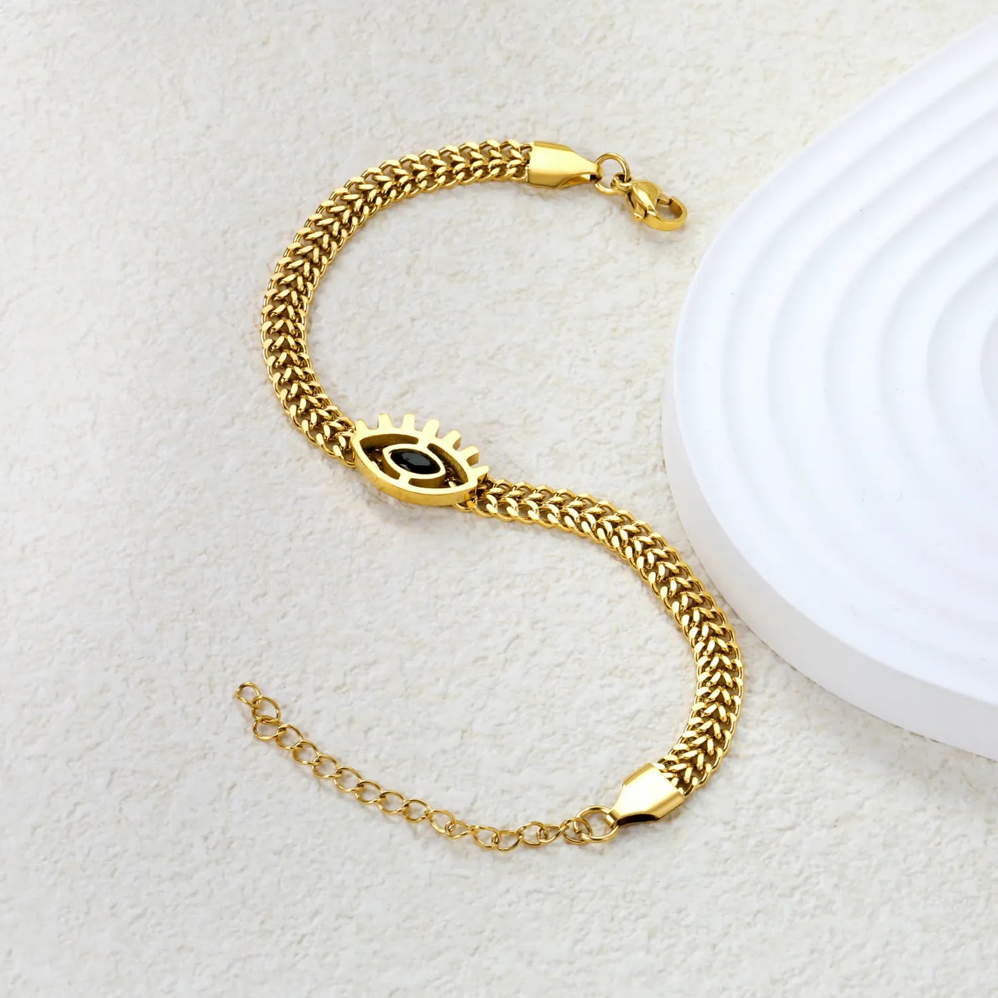 ✨ Wholesale 16.5x10.7mm Evil Eye Pendant Bracelet | 5.4mm Chain 17+5cm | Gold Stainless Steel