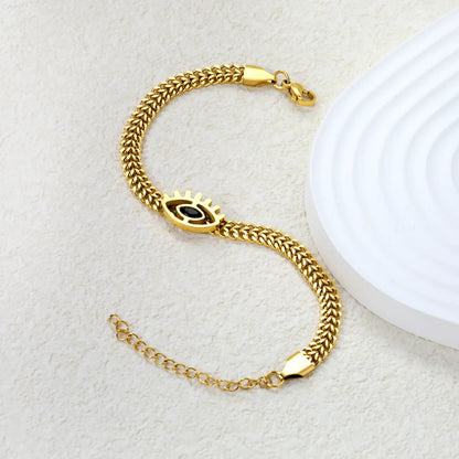 ✨ Wholesale 16.5x10.7mm Evil Eye Pendant Bracelet | 5.4mm Chain 17+5cm | Gold Stainless Steel