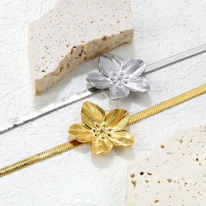 🌸 Oversized Floral Pendant Bracelet 30.2x32.4mm Flower Charm + 4mm Snake Chain 17+5cm | Stainless Steel Silver/Gold | Wholesale Boho