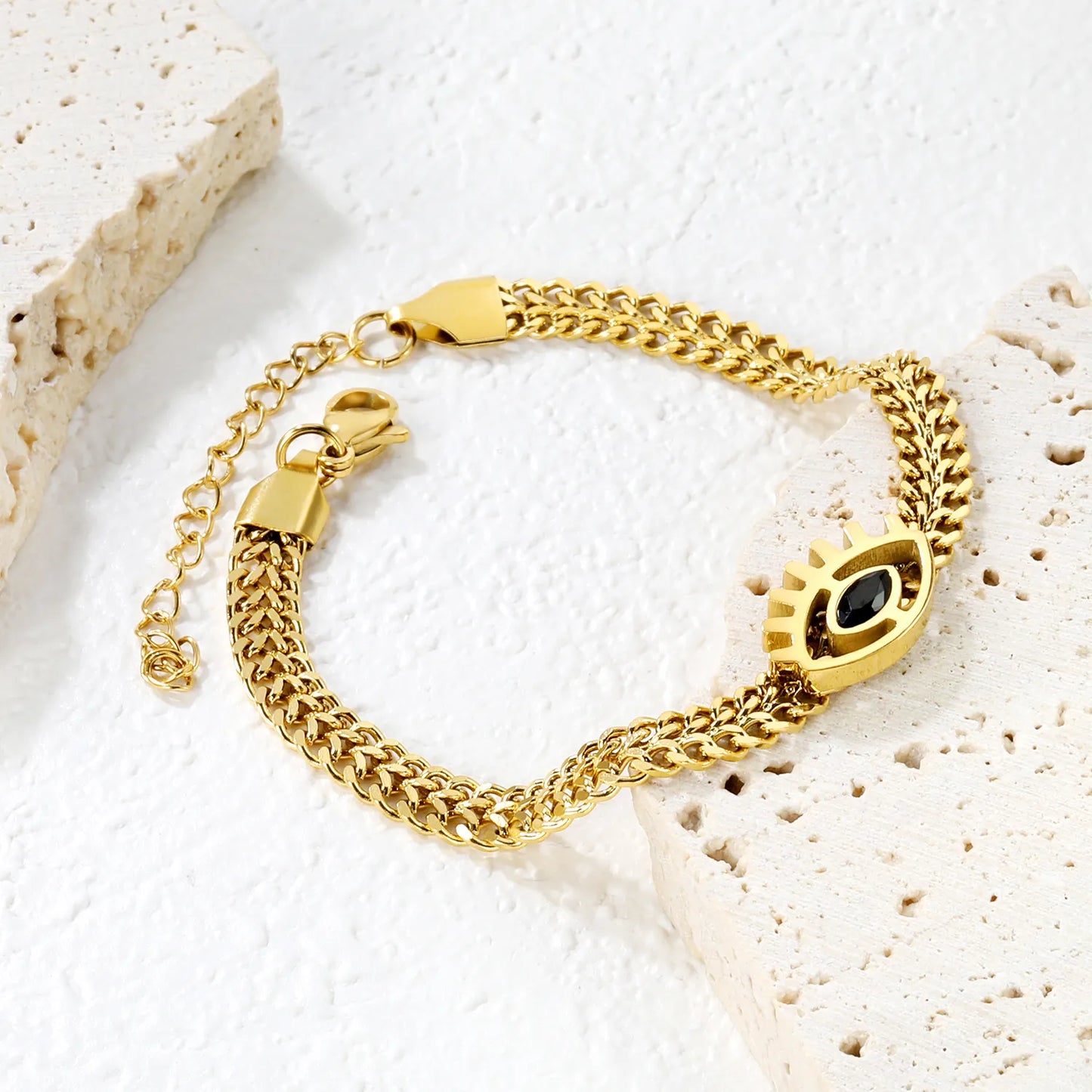 ✨ Wholesale 16.5x10.7mm Evil Eye Pendant Bracelet | 5.4mm Chain 17+5cm | Gold Stainless Steel