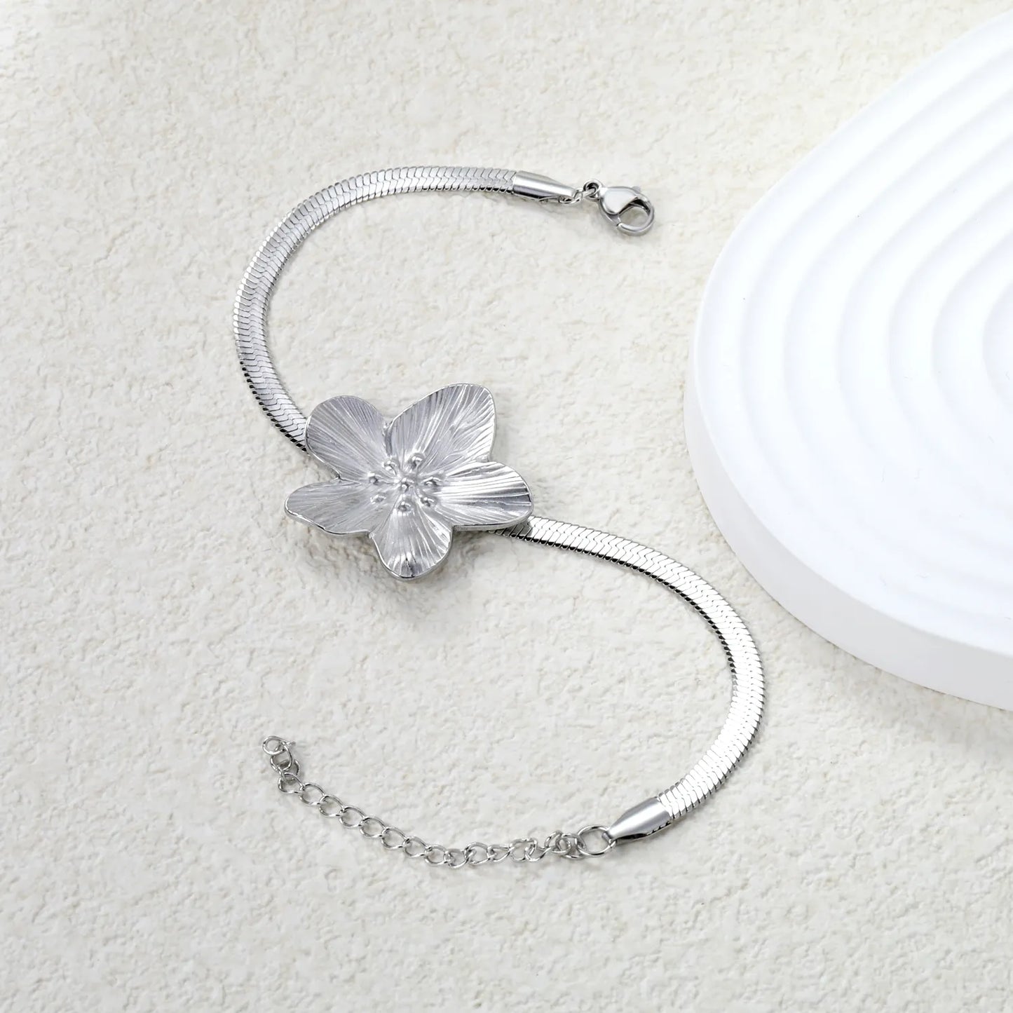🌸 Oversized Floral Pendant Bracelet 30.2x32.4mm Flower Charm + 4mm Snake Chain 17+5cm | Stainless Steel Silver/Gold | Wholesale Boho