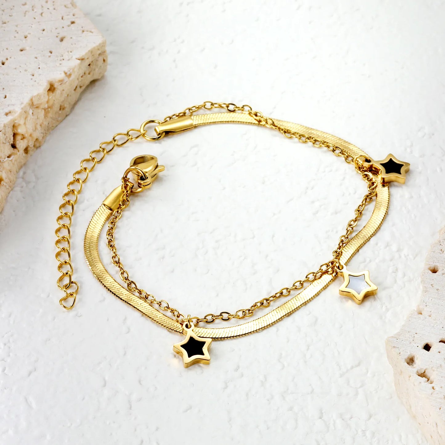 ✨ Wholesale Dual-Layer Star Chain Bracelet | 7.2+9mm Charm 16+5cm | Gold Stainless Steel