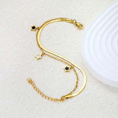 ✨ Wholesale Dual-Layer Star Chain Bracelet | 7.2+9mm Charm 16+5cm | Gold Stainless Steel