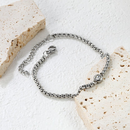 ✨ Wholesale 6mm Diamond Inlay Bracelet 2.9x18+5cm | Steel/Gold | Stainless Steel Chain Hypoallergenic