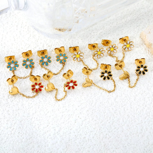 Wholesale 18k Gold Plated Daisy shape Stainless Steel Hypoallergenic Drop Earrings – Bulk Wholesale (12+ Pairs) 🌍 EU/US Supplier Trendy & Durable