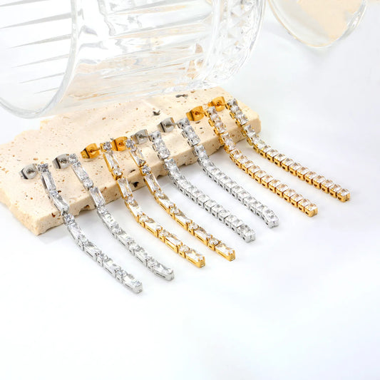 Wholesal 18k gold plated White Zircon Stainless Steel Hypoallergenic Drop Earrings – Bulk Wholesale (12+ Pairs) 🌍 EU/US Supplier Trendy & Durable