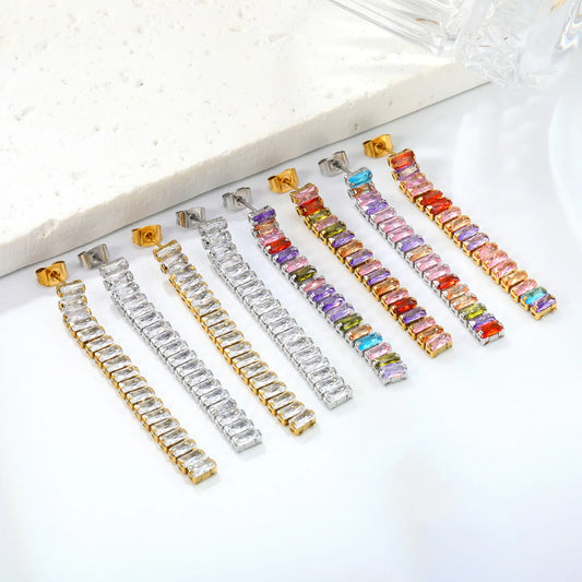 Wholesale 5.5cmX6x2.5mm White Zircon&Rainbow Zircon Stainless Steel Hypoallergenic Drop Earrings – Bulk Wholesale (12+ Pairs) 🌍 EU/US Supplier Trendy & Durable