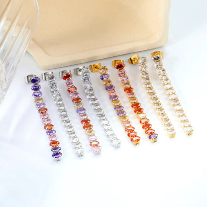 Wholesale 5.5cmX3x5mm White Zircon&Rainbow Zircon Stainless Steel Hypoallergenic Drop Earrings – Bulk Wholesale (12+ Pairs) 🌍 EU/US Supplier Trendy & Durable