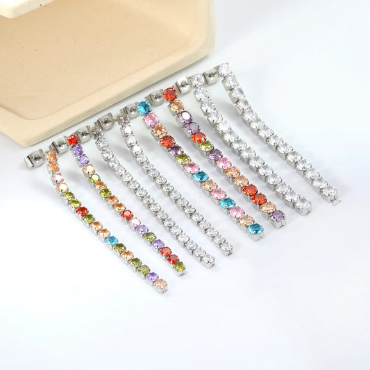 Wholesale 5.5cmX2mm/3mm/4mm White Zircon&Rainbow Zircon Stainless Steel Hypoallergenic Drop Earrings – Bulk Wholesale (12+ Pairs) 🌍 EU/US Supplier Trendy & Durable
