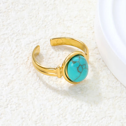 ✨Wholesale Gold-Tone Open Rings: Turquoise, Brown & Pink Cats Eye Stones | 13mm Stackable | Stainless Steel Jewelry Bulk