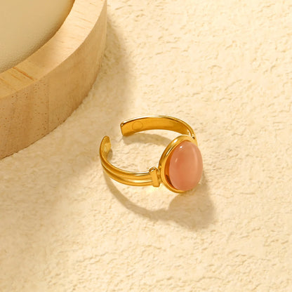 ✨Wholesale Gold-Tone Open Rings: Turquoise, Brown & Pink Cats Eye Stones | 13mm Stackable | Stainless Steel Jewelry Bulk
