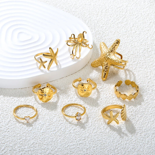 Wholesale 18k gold plated Ocean Series Stainless Steel Rings (MOQ 12+) | Hypoallergenic  Fashion Rings 🌍  | Tarnish-Free