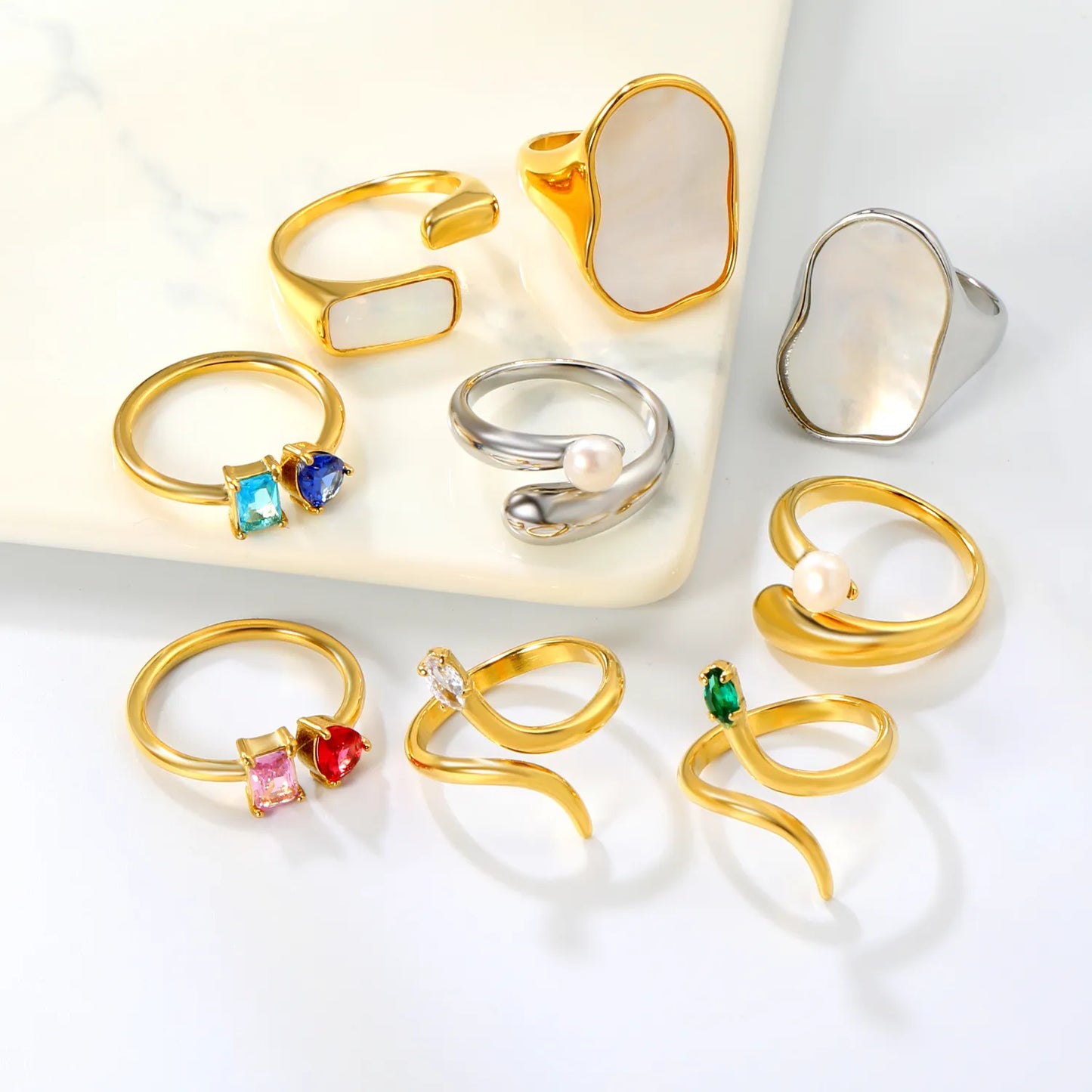 PVD 18k gold Premium Zircon Adjust Size Stainless Steel Rings Wholesale (MOQ 12+) | Hypoallergenic  Fashion Rings 🌍  | Tarnish-Free