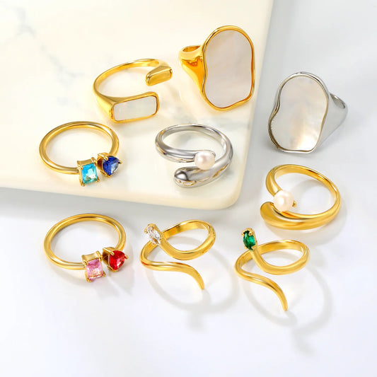 PVD 18k gold Premium Zircon Adjust Size Stainless Steel Rings Wholesale (MOQ 12+) | Hypoallergenic  Fashion Rings 🌍  | Tarnish-Free