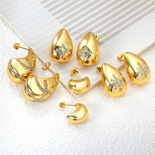 18k gold Droplet-shaped Stainless Steel Hypoallergenic Stud Earrings – Bulk Wholesale (12+ Pairs) 🌍 EU/US Supplier Trendy & Durable