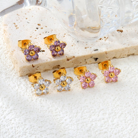 Wholesale Stainless Steel Flower shape Gold Stud Earring With three color – Bulk Wholesale (12+ Pairs) 🌍 EU/US Supplier Trendy & Durable
