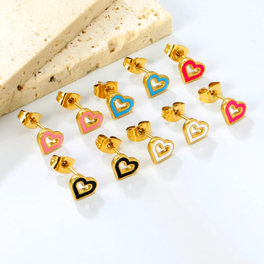 Small Skeleton 8.1*6.6mm Heart Stud Earring Wholesale Fine Jewelry Gold Plated Women