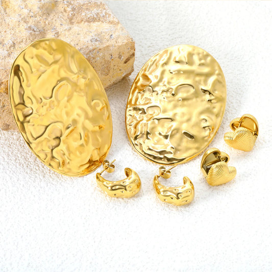 18K Gold PVD Stud Earrings Wholesale (MOQ 12+) | Stainless Steel Hypoallergenic 🌍 | Trendy Circle Huggies & Statement Hoops
