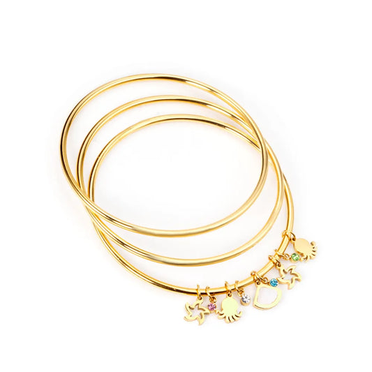 ✨ 18K Gold PVD Stacked wearing Bangle Bracelet Wholesale (MOQ 12+) | Stainless Steel 🌍 | Hypoallergenic Cuff & Chain Bangles