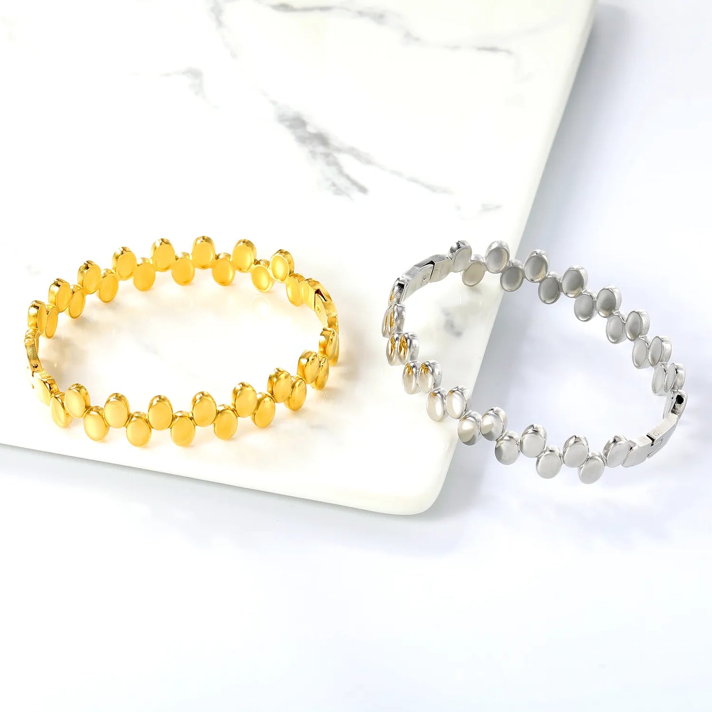 ✨ 18K Gold PVD & Silver Tone Bangle Bracelet Wholesale (MOQ 12+) | Stainless Steel 🌍 | Hypoallergenic Cuff & Chain Bangles