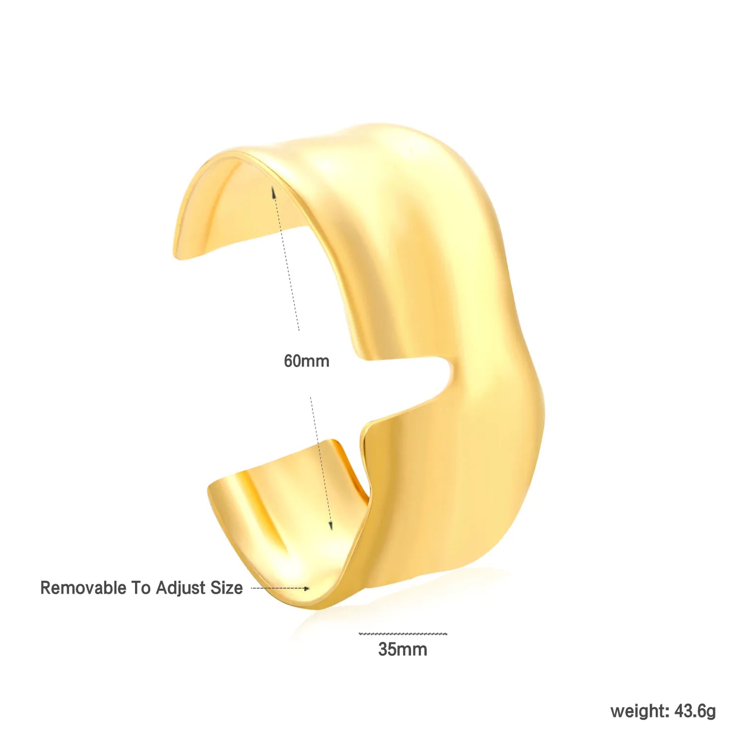 ✨ 18K Gold PVD 60x35mm Adjust Size Bangle Bracelet Wholesale (MOQ 12+) | Stainless Steel 🌍 | Hypoallergenic Cuff & Chain Bangles