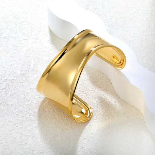 ✨ 18K Gold PVD 60x30mm Adjust Size Bangle Bracelet Wholesale (MOQ 12+) | Stainless Steel 🌍 | Hypoallergenic Cuff & Chain Bangles