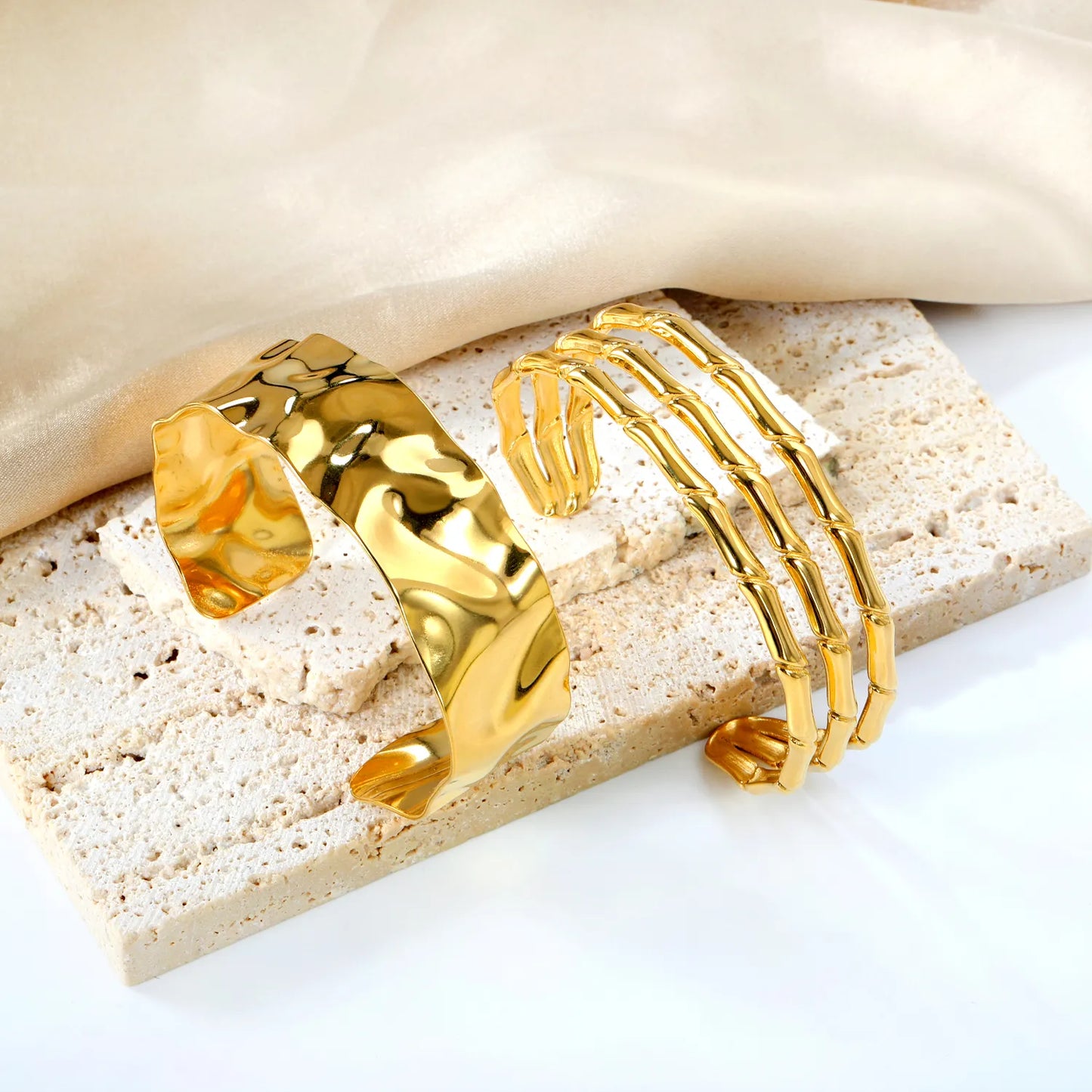 ✨ 18K Gold plated Adjust Size Bangle Bracelet Wholesale (MOQ 12+) | Stainless Steel 🌍 | Hypoallergenic Cuff & Chain Bangles