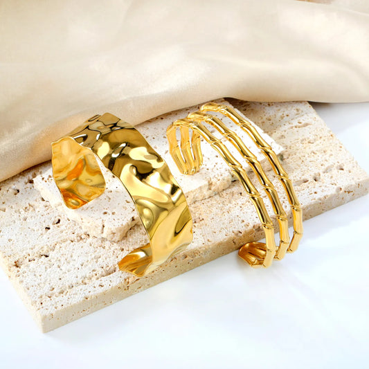✨ 18K Gold plated Adjust Size Bangle Bracelet Wholesale (MOQ 12+) | Stainless Steel 🌍 | Hypoallergenic Cuff & Chain Bangles