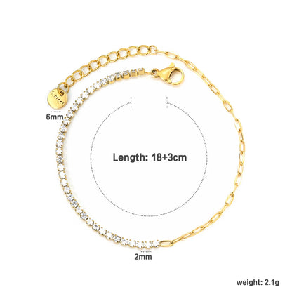 ✨2mm Round Prong-Set Zirconia Bracelet 5-Color Mix | Gold Stainless Steel 18+3cm Chain | Wholesale Stackable Jewelry