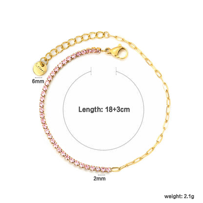 ✨2mm Round Prong-Set Zirconia Bracelet 5-Color Mix | Gold Stainless Steel 18+3cm Chain | Wholesale Stackable Jewelry