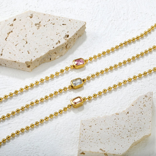 ✨ Wholesale 9x7mm Rectangular Zircon Bracelet | Tri-Color Gold Bead Chain