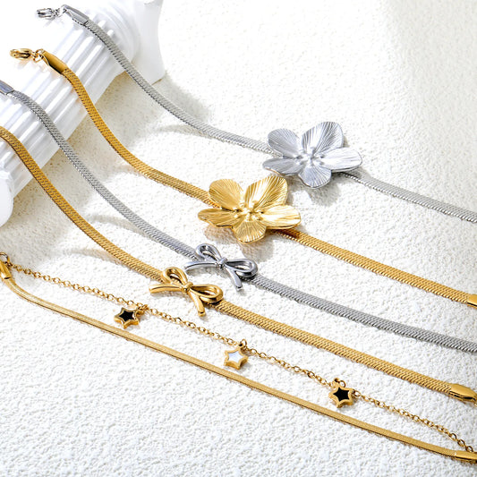 ✨ 18K Gold Plated Bracelet With Three size Wholesale (MOQ 12+) | Stainless Steel Hypoallergenic 🌍 | Dainty Chain & Charm Bracelets