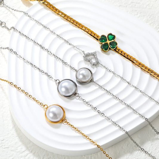 ✨ 18K Gold Plated Zircon/Pearls  Bracelet Wholesale (MOQ 12+) | Stainless Steel Hypoallergenic 🌍 | Dainty Chain & Charm Bracelets