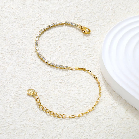 ✨2mm Round Prong-Set Zirconia Bracelet 5-Color Mix | Gold Stainless Steel 18+3cm Chain | Wholesale Stackable Jewelry