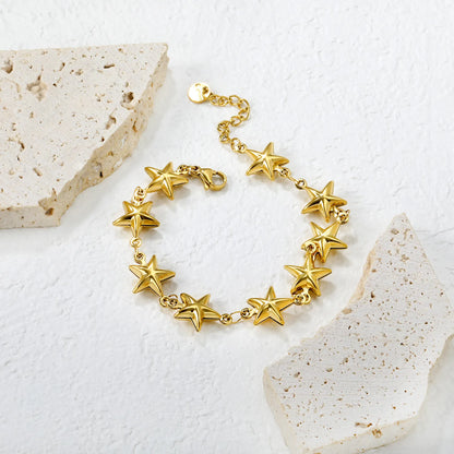 ✨🌟 Wholesale 9 Hollow Star Bracelet | 12mm Gold Chain 18+3cm
