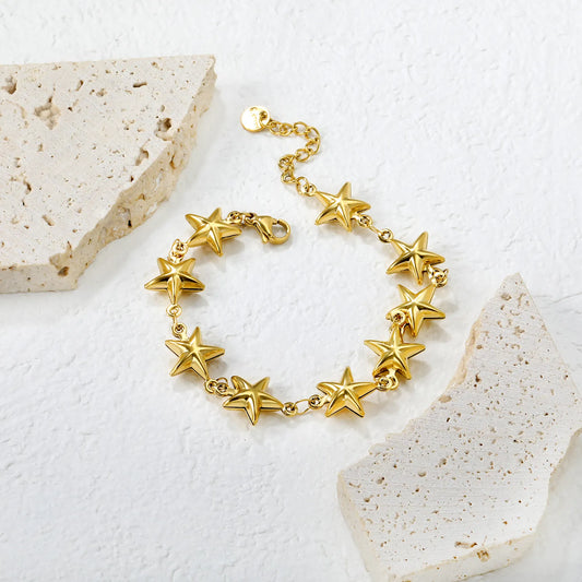 ✨🌟 Wholesale 9 Hollow Star Bracelet | 12mm Gold Chain 18+3cm