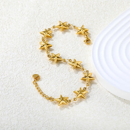 ✨🌟 Wholesale 9 Hollow Star Bracelet | 12mm Gold Chain 18+3cm